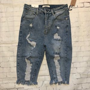 Juniors Large distressed Bermuda jean shorts blue American Bazi NWT